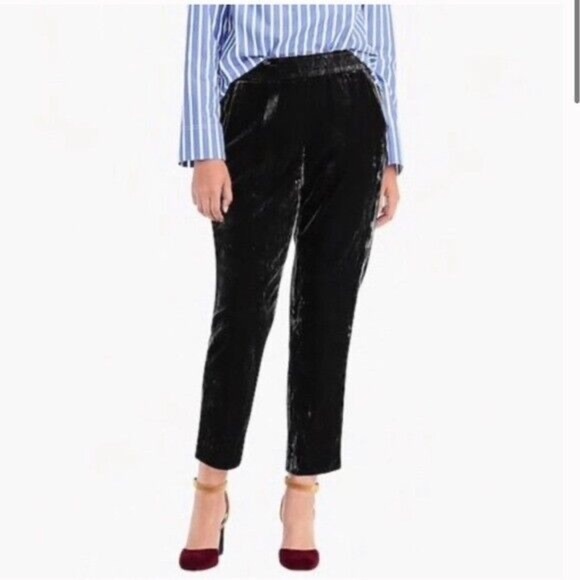 NEW J. Crew Women’s Pull-On Easy Pants Black Velvet Ankle Elastic 14 - Picture 1 of 7